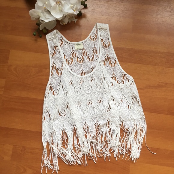Free People Tops - Free people lace crochet tank top with fringe S
